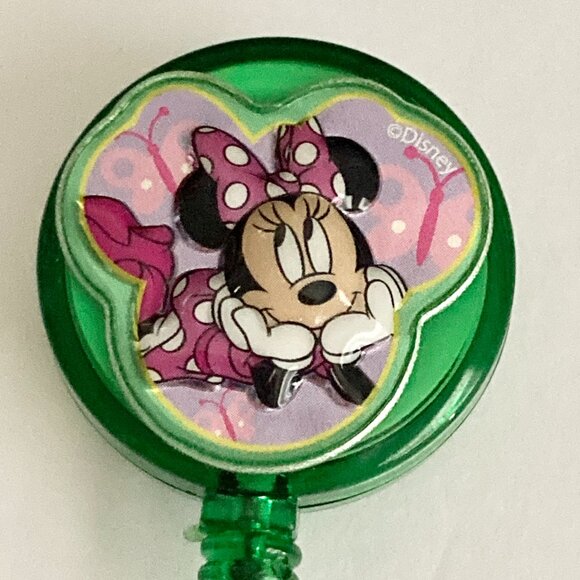 Disney Minnie Mouse Charm ID Badge Holder Lanyard Retractable Reel Pink Dots - Picture 2 of 5